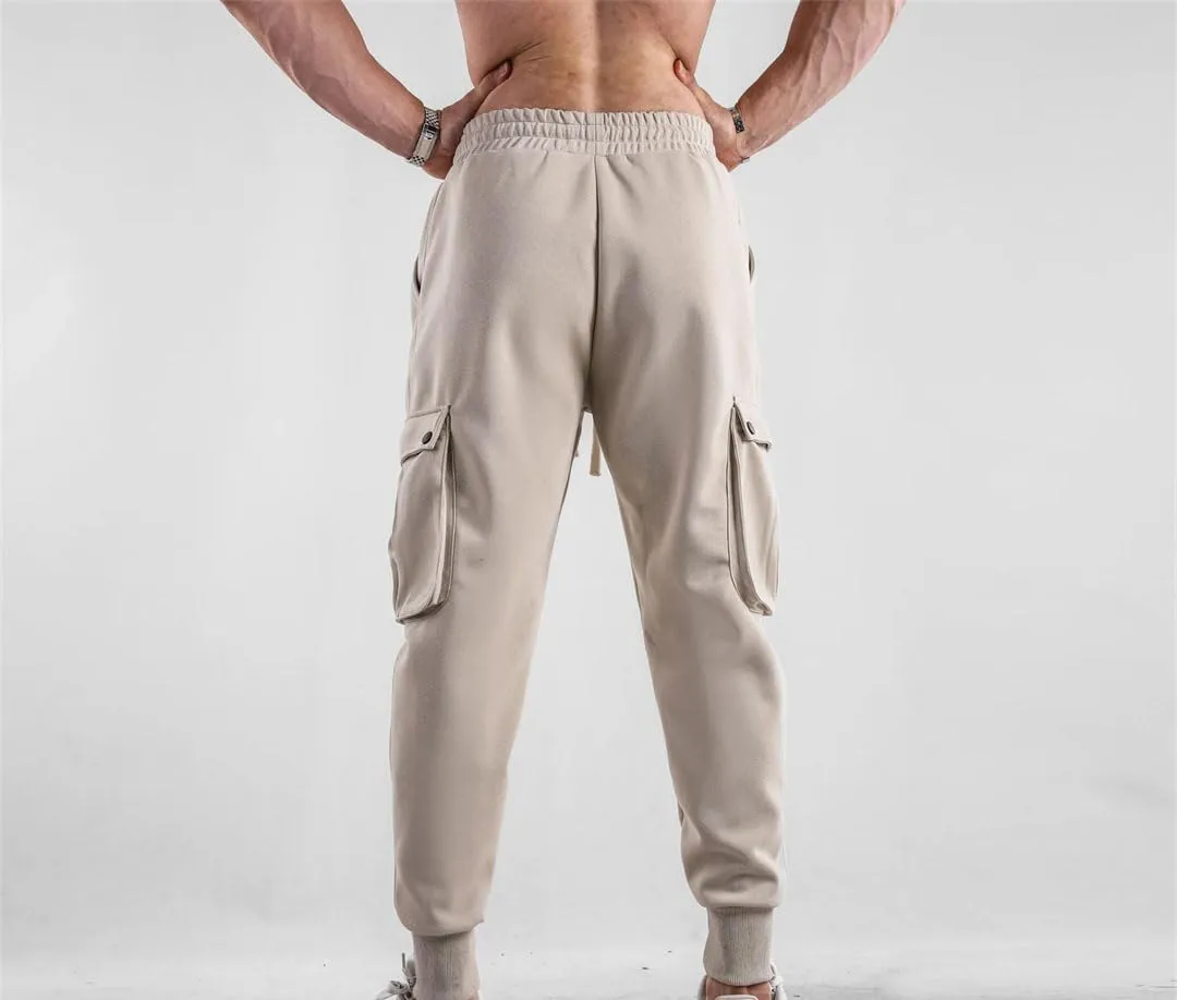 Men's Slim-Fit Cargo Pants with Drawstring Waist Full-Length Outdoor Sports Jogger Casual Trousers