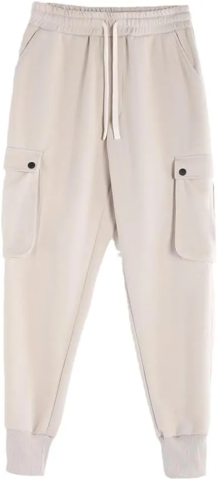 Men's Slim-Fit Cargo Pants with Drawstring Waist Full-Length Outdoor Sports Jogger Casual Trousers
