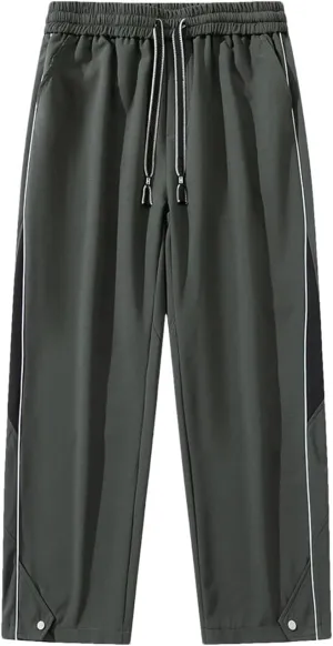 Men's Wide Leg Striped Track Pants Drawstring Waist Loose Fit Straight Leg Sportswear Trousers