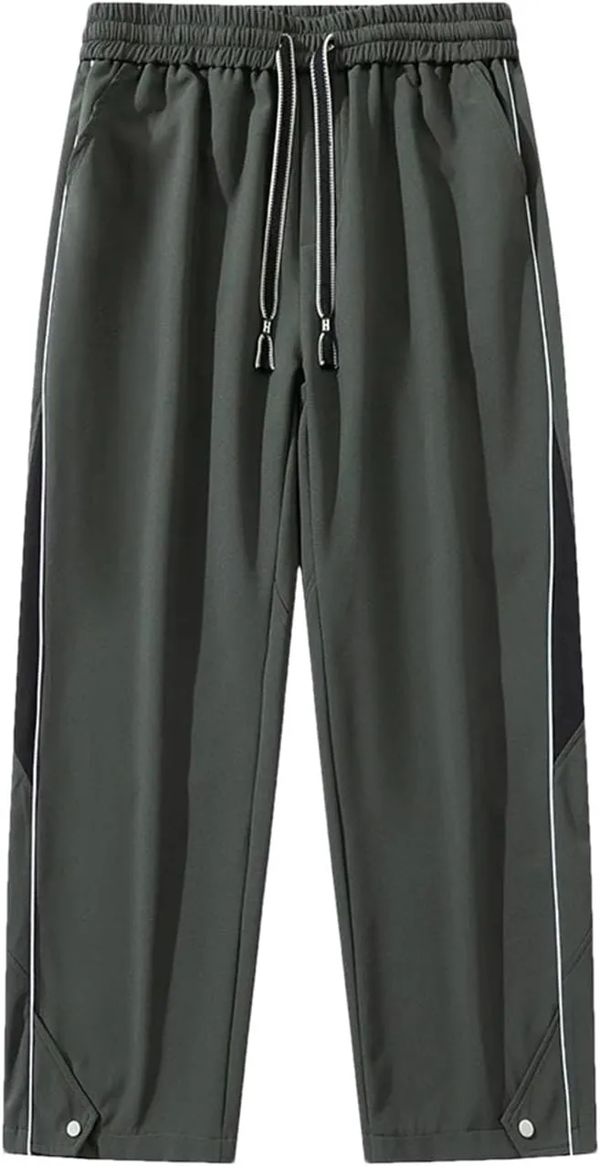 Men's Wide Leg Striped Track Pants Drawstring Waist Loose Fit Straight Leg Sportswear Trousers