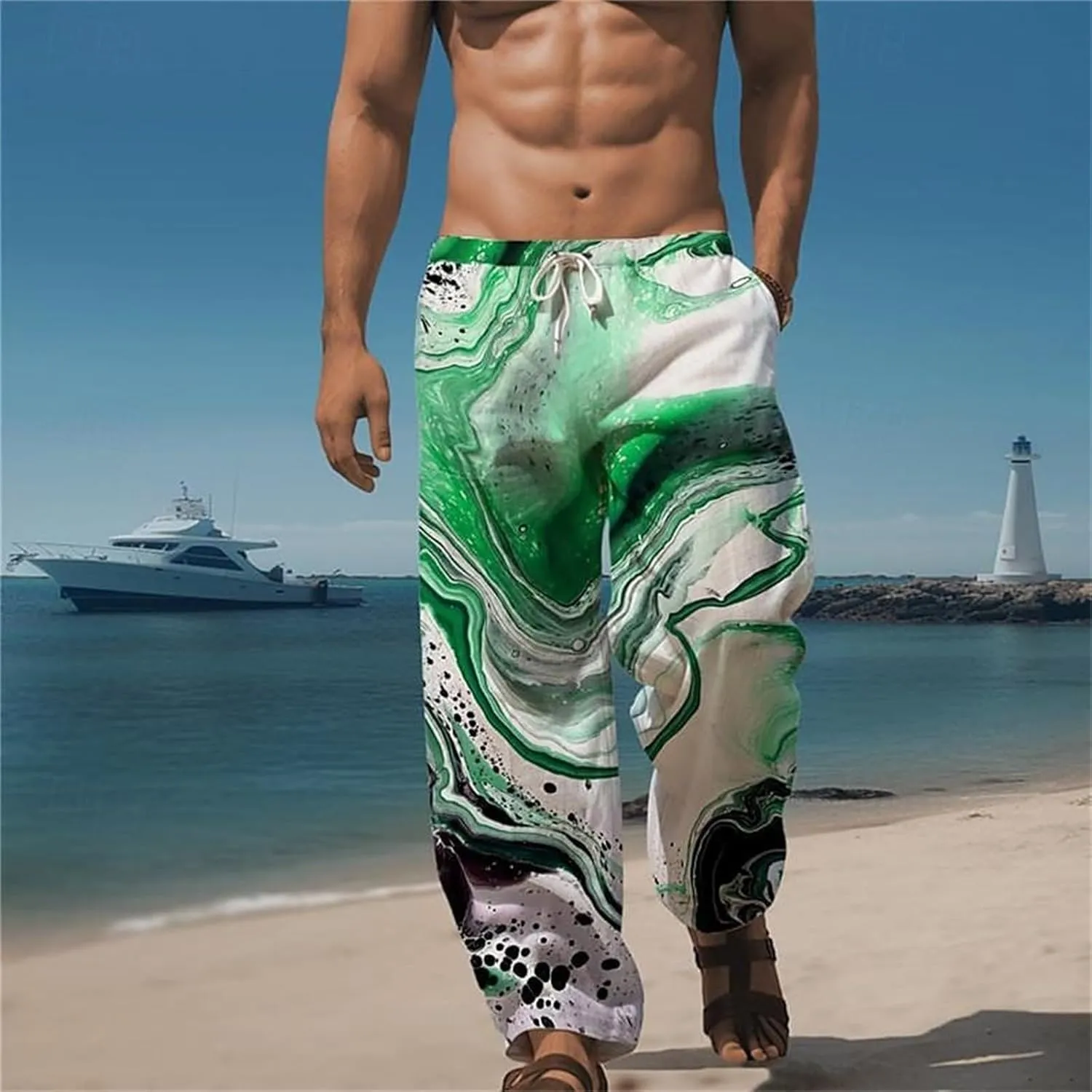 Mens Work Pants Linen Cotton Jogging Comfy Drawstring Big and Tall Quick Dry Sweatpants Trousers Straight Leg Gym Pants