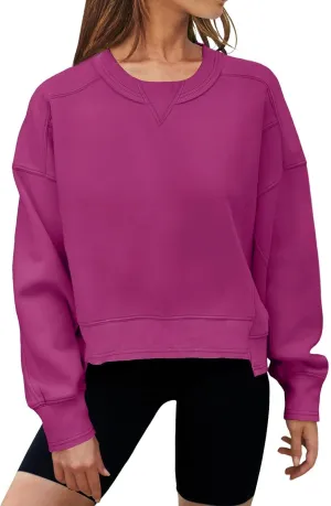 MEROKEETY Women's Oversized Cropped Sweatshirts Crewneck Fleece Workout Pullover Sweater Fall Outfits