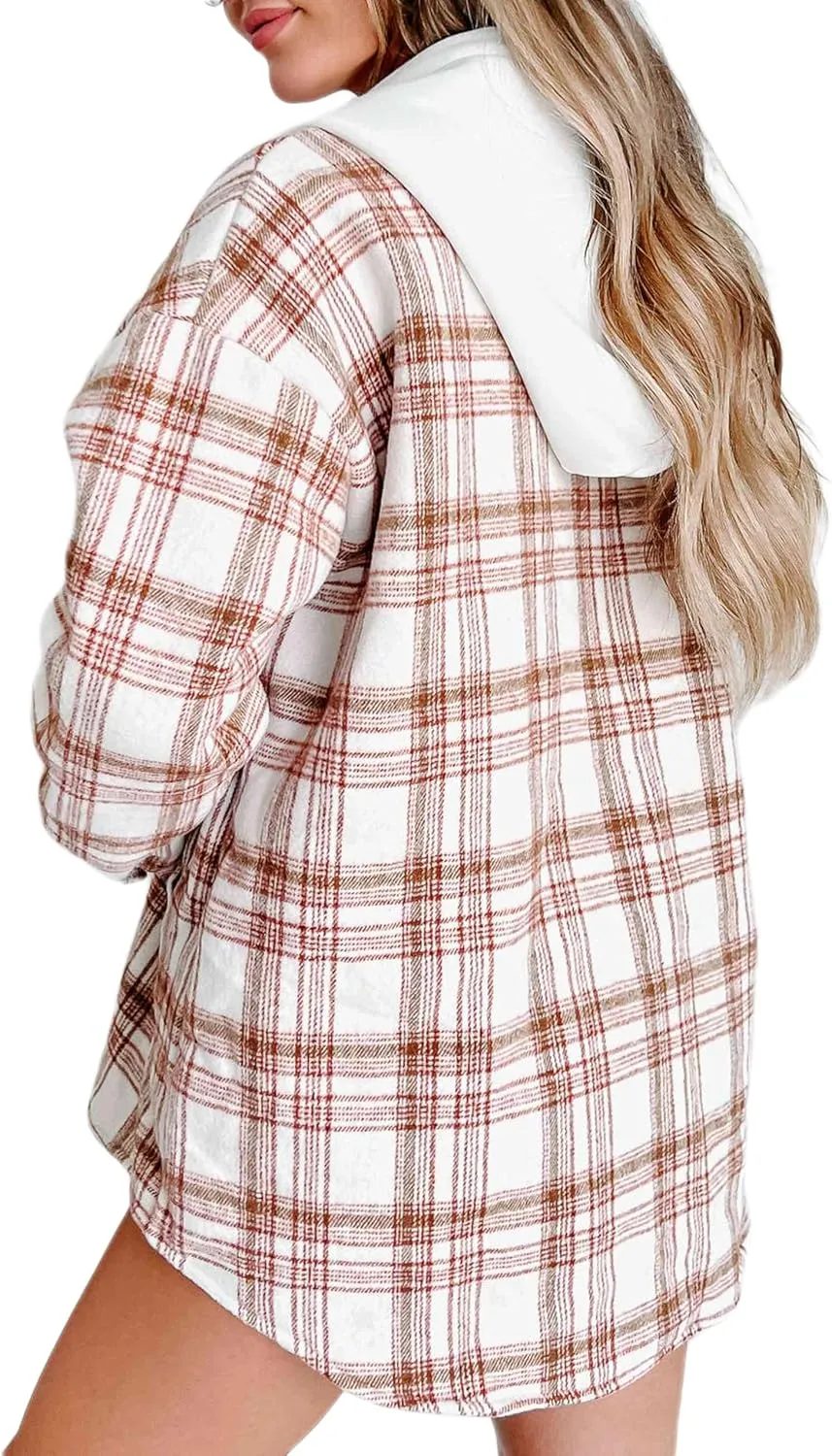 Merryfun Womens Plaid Shacket Jacket Sherpa Lined Flannel Jackets Oversized Button Up Fleece Hooded Warm Coat