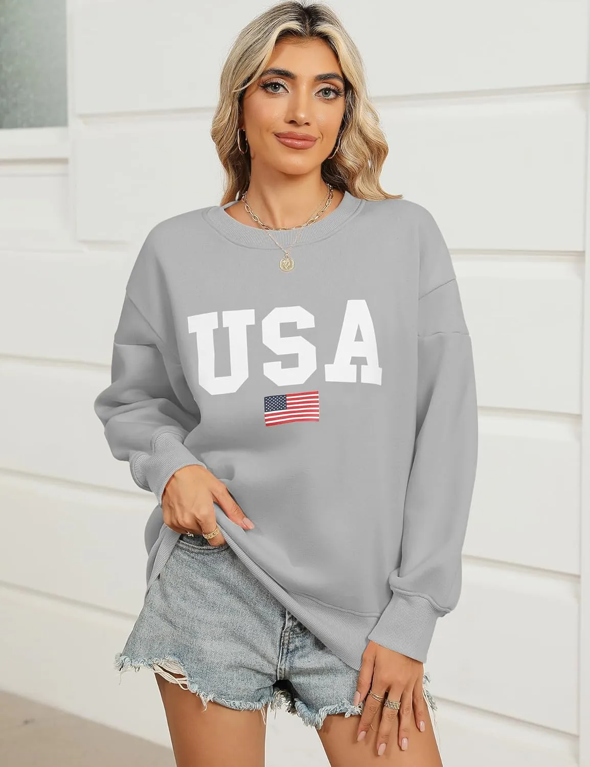 Micoson Women's Oversized Graphic Letter Print Sweatshirts Crewneck Fleece Pullover Tops Fall Winter Fashion Clothes 2024