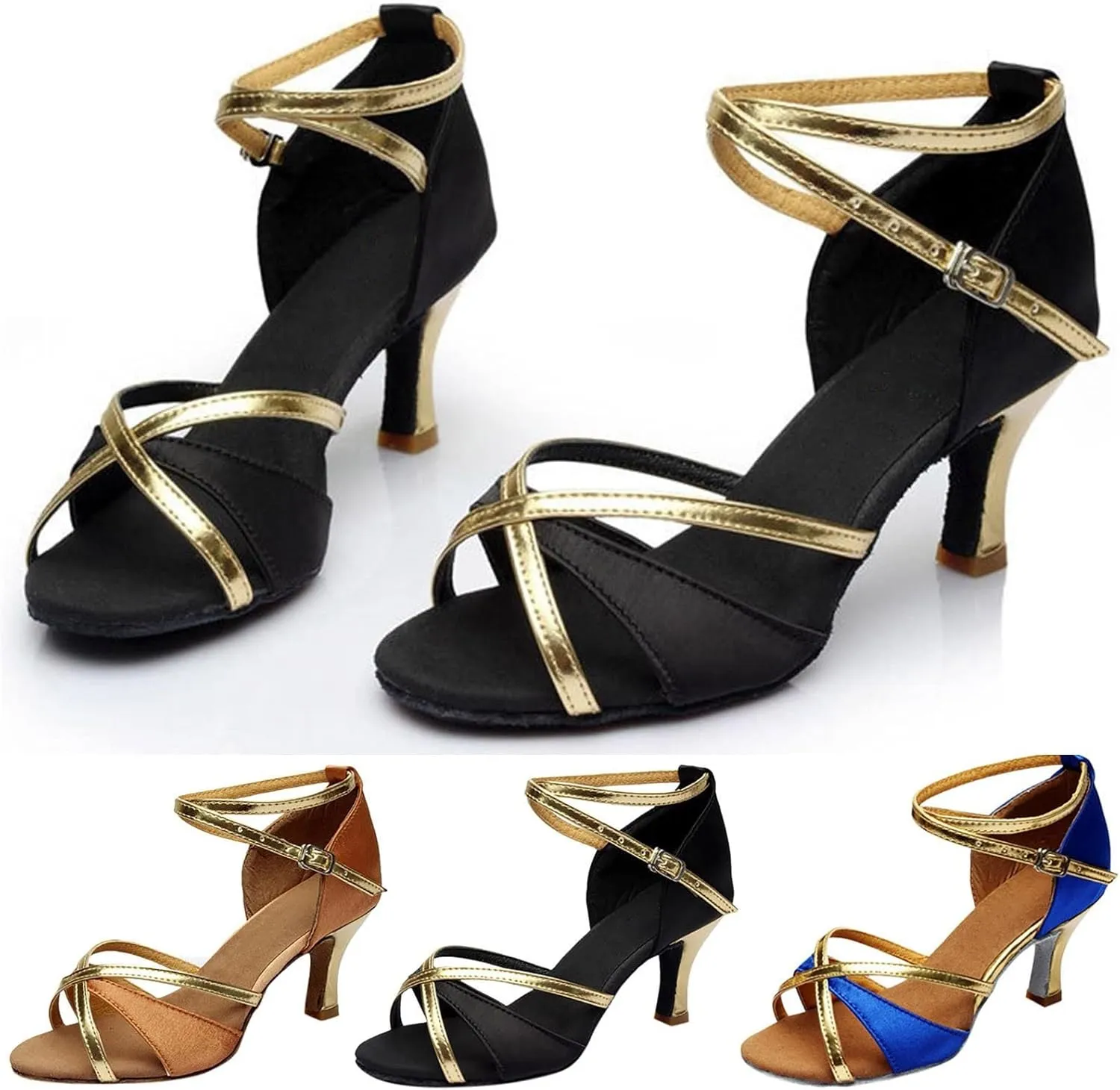 Mid Heels for Women 2025 Latin Dance Shoes Womens Ballroom Buckle Tango Performance Practice Dancing Shoes