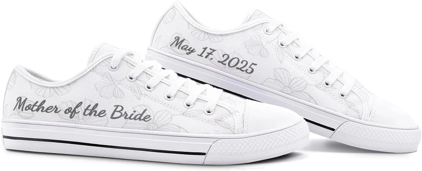 Mother of The Bride Wedding Sneakers, White Canvas Low-Top Shoes Personalized for Wedding Day, Bridal Shower or Bachelorette Party