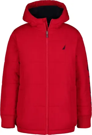 Nautica Boys' Heavy Weight Hooded Bubble Jacket with Polar Fleece Lining