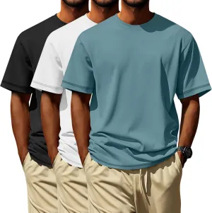 Neer 3 Pack Big and Tall Shirts for Men L-5XL, Oversized Cotton Crewneck Tops Loose Casual Large T-Shirts Summer Basic Tee