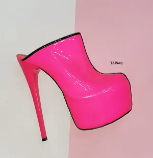 Neon Pink High Heel Sabo Mules