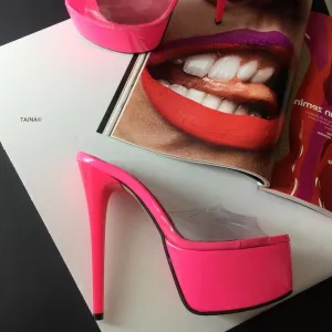Neon Pink Transparent Platform Mules