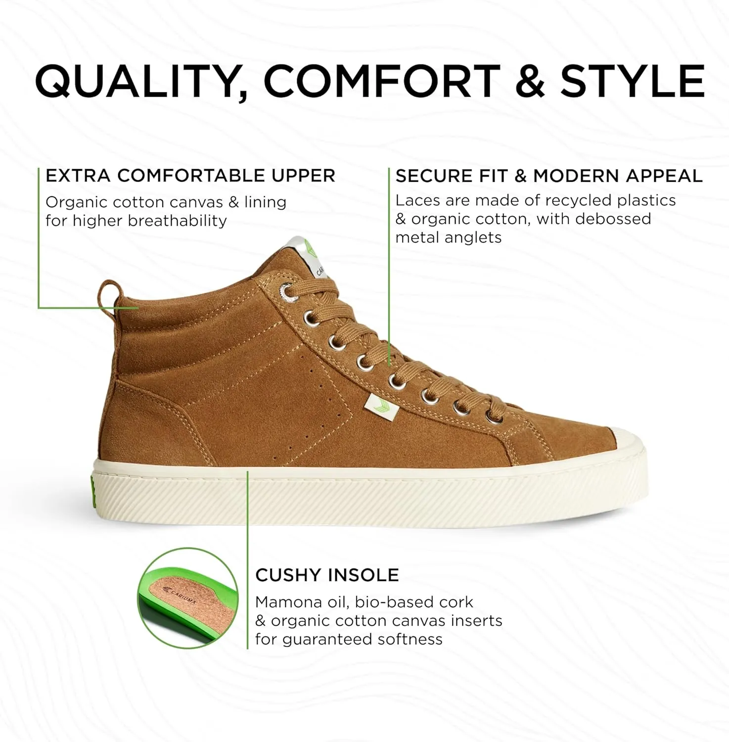 OCA High Suede Sneakers, Comfortable Shoes for Men, Lightweight & Sustainable, Versatile Casual Footwear with 100% Vegan Insoles, Rubber
