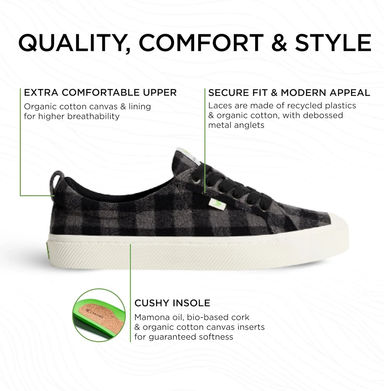 OCA Low Plaid Sneakers, Comfortable Shoes for Women, Lightweight & Sustainable, Versatile Casual Footwear with 100% Vegan Insoles, Rubber