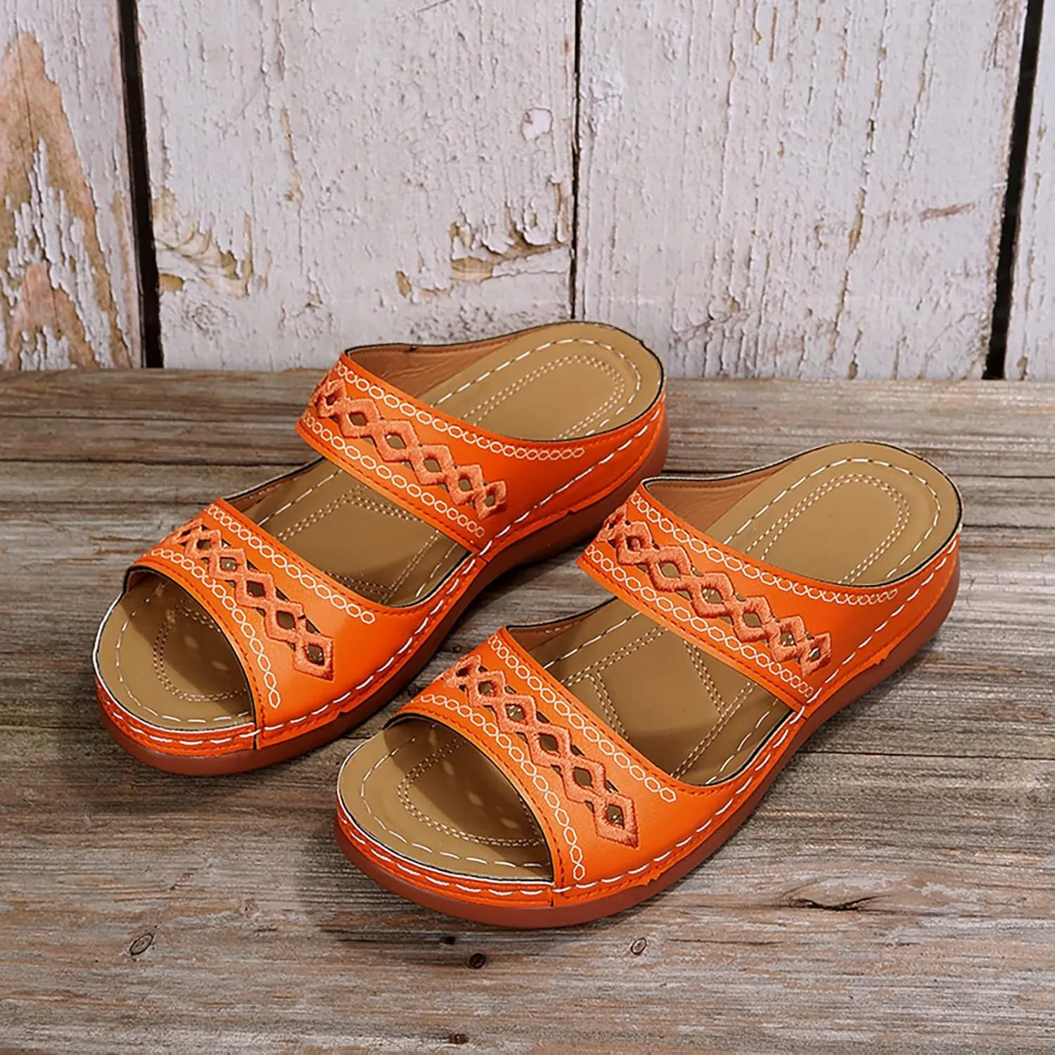 Orthopedic Sandals for Women Arch Support Flip Flops Sandals Walking Thong Sandals 3D Hollow Flower Wedge Shoes