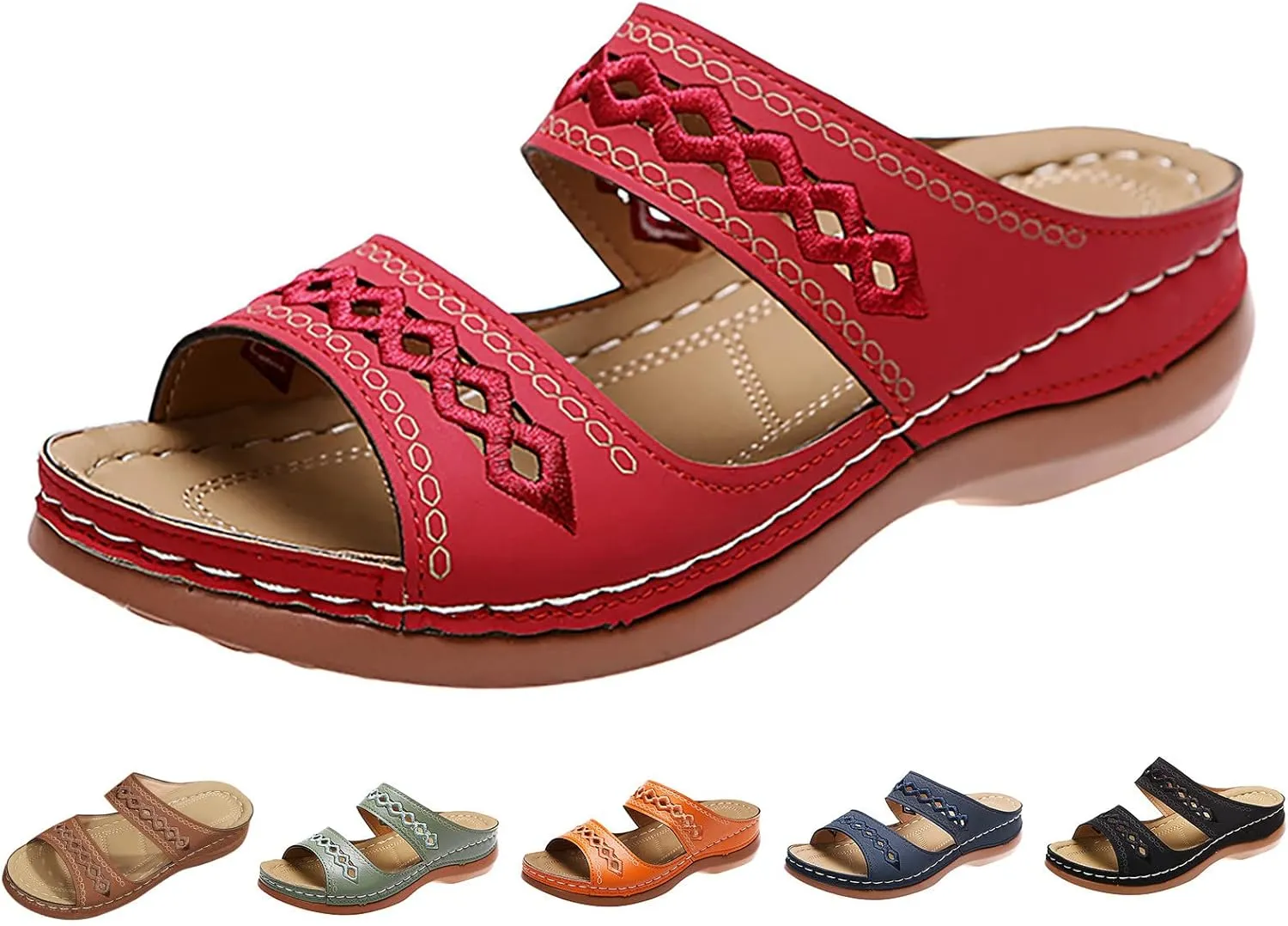 Orthopedic Sandals for Women Arch Support Flip Flops Sandals Walking Thong Sandals 3D Hollow Flower Wedge Shoes