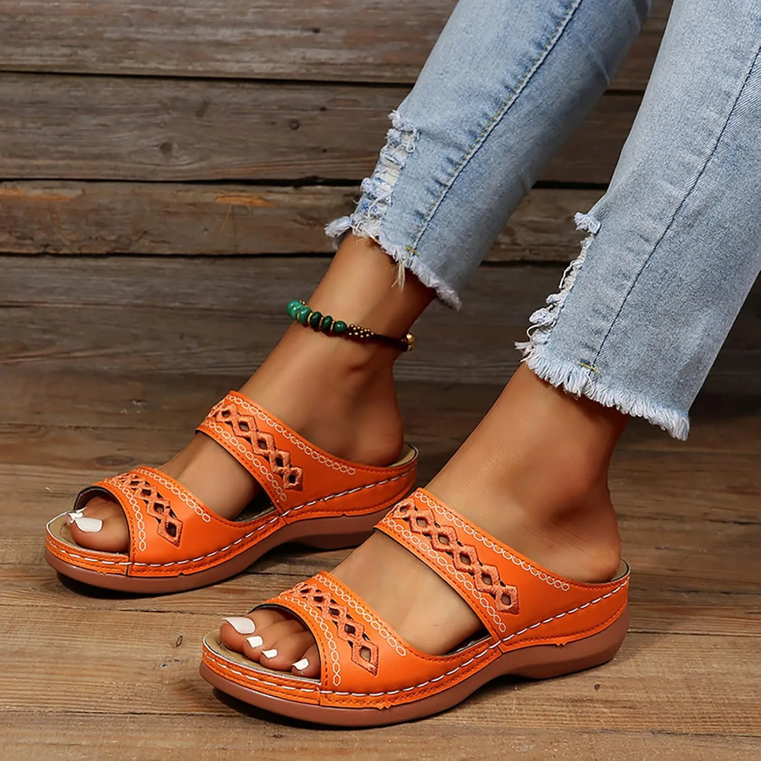 Orthopedic Sandals for Women Arch Support Flip Flops Sandals Walking Thong Sandals 3D Hollow Flower Wedge Shoes