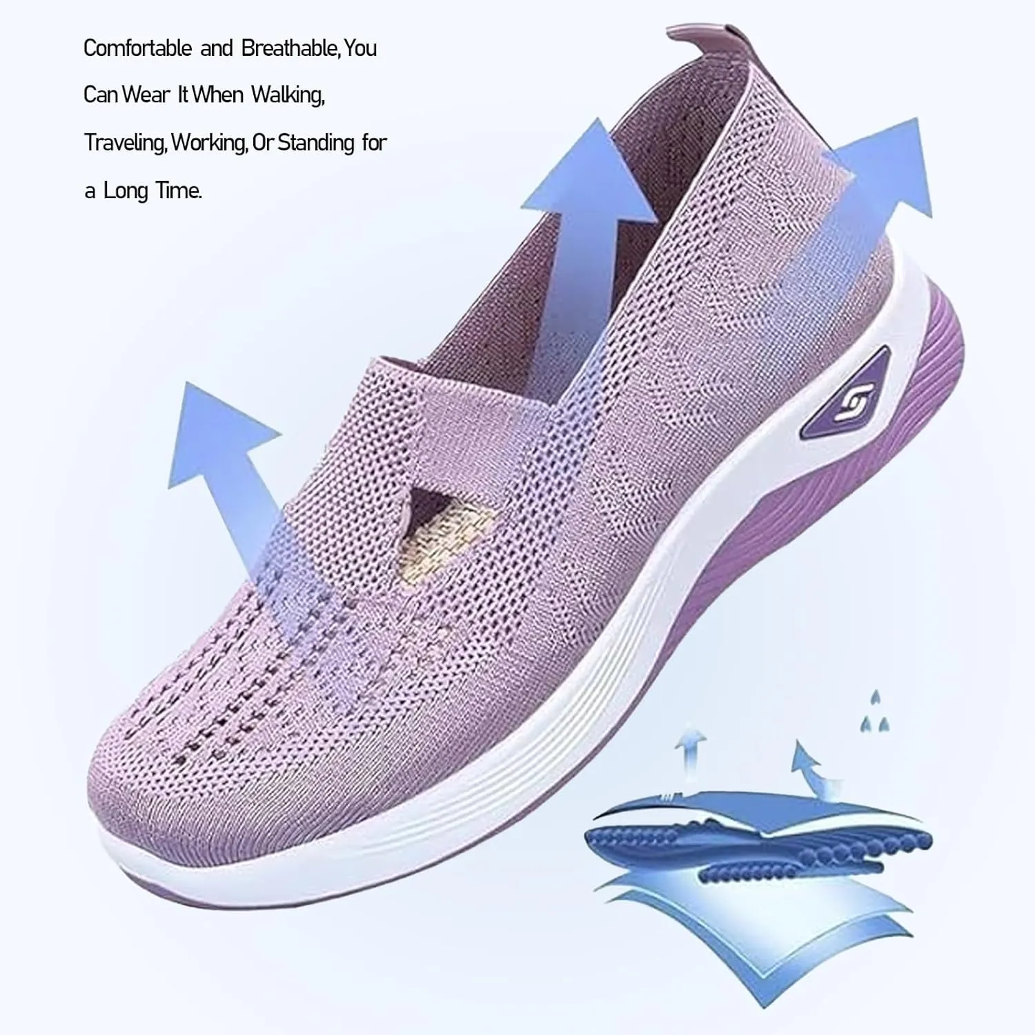 Orthopedic Shoes Women Walking Trainers Shoe Plantar Fasciitis Handsfree Slip on Lightweight Comfortable Increased Cushioning and Relief Outdoor Sneakers Womens