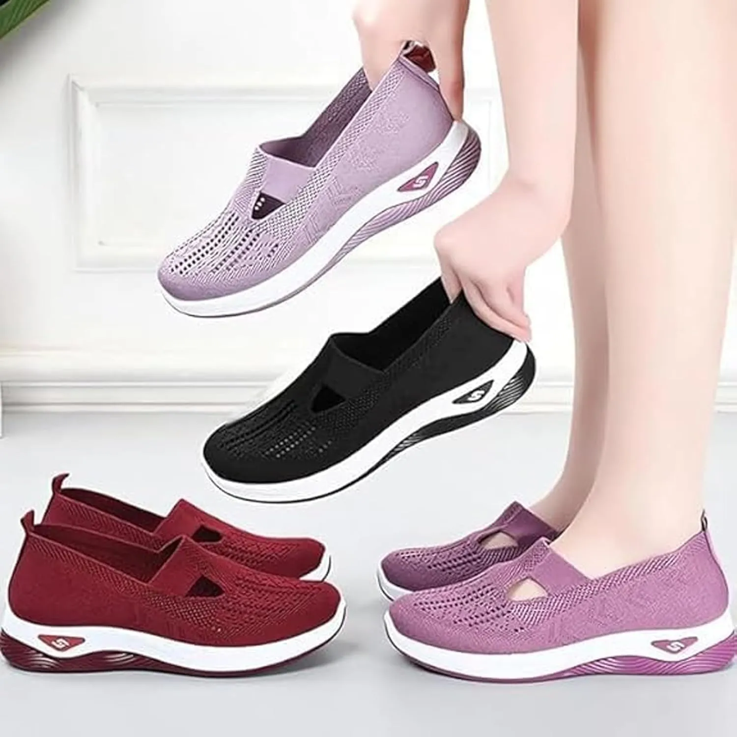 Orthopedic Shoes Women Walking Trainers Shoe Plantar Fasciitis Handsfree Slip on Lightweight Comfortable Increased Cushioning and Relief Outdoor Sneakers Womens