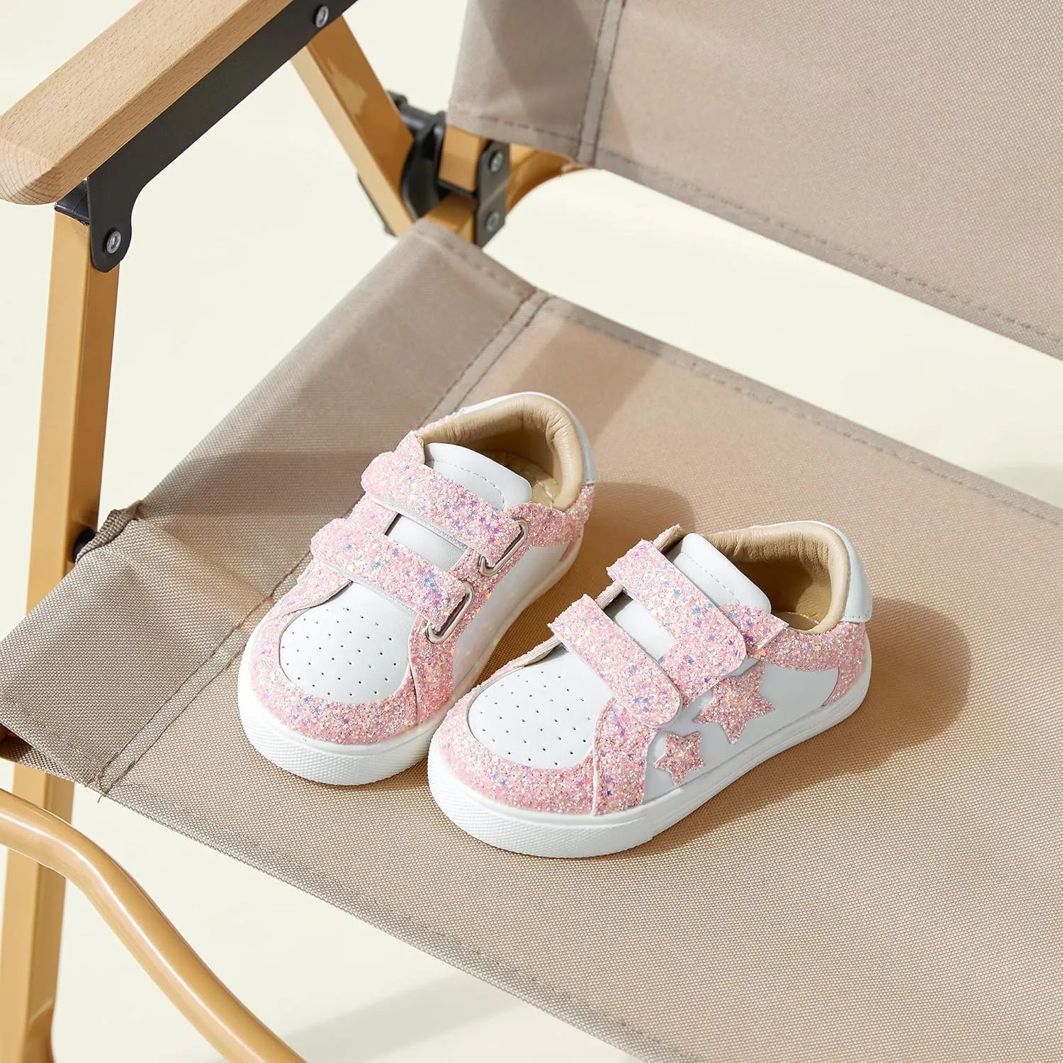 Otter MOMO Girls Sneakers Little Girls Magic Paste Shoes Glitter Sneakers Toddler