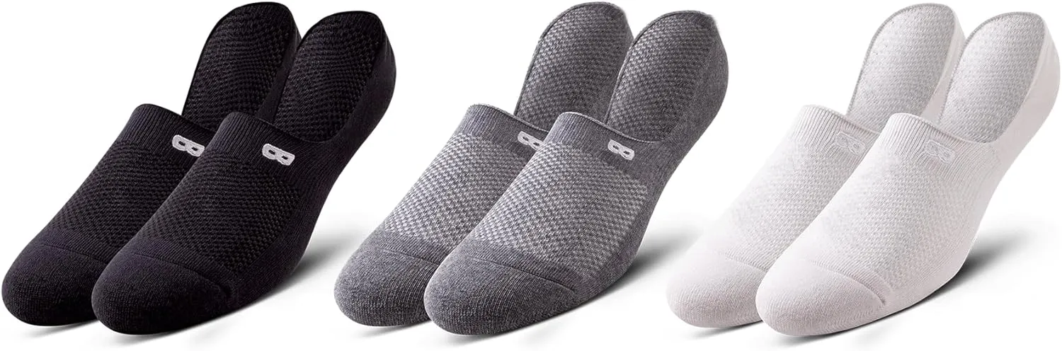 Pair of Thieves BOWO 3 Pack No Show Socks - Invisible Liners for Sneakers and Low-Top Shoes – Soft, Moisture-Wicking, Breathable Cotton Blend for All-Day Comfort, Grey, One Size