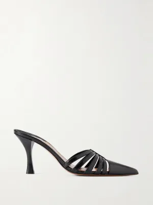 Patent and snake-effect leather mules
