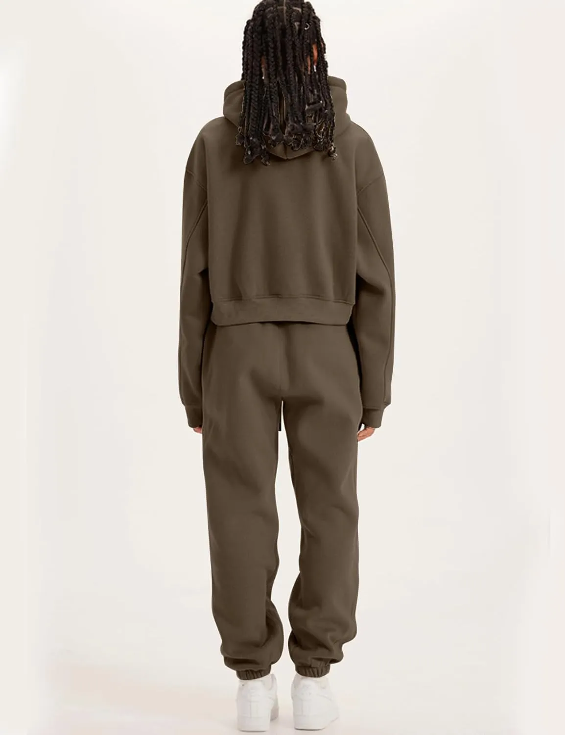 PEHMEA Women's 2 Piece Sweatsuit Outfits, Winter Comfy Lounge Sets for Women, Fleece Hoodies Crop Pullover with Joggers Pants