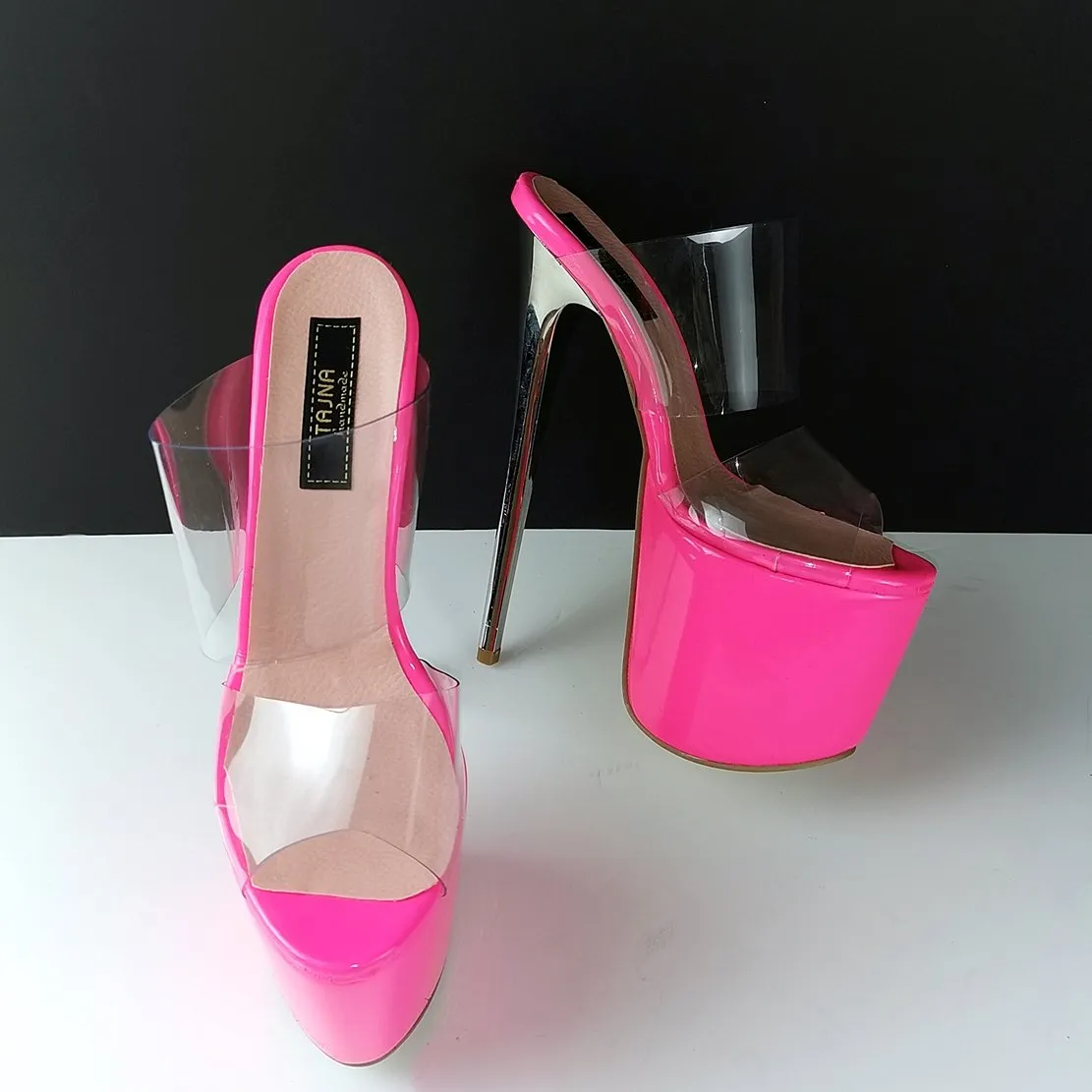 Pink Neon Transparent Strap Mules