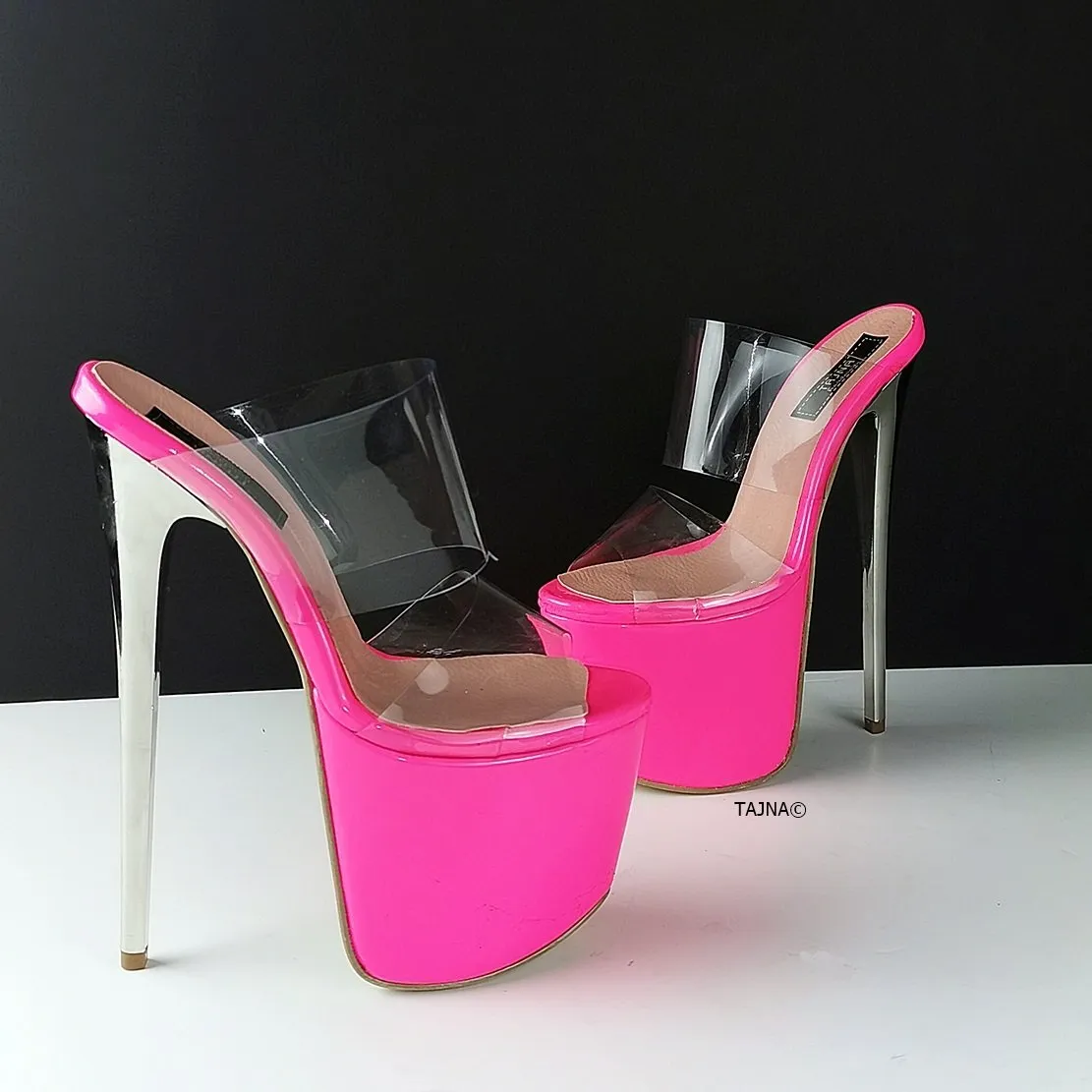 Pink Neon Transparent Strap Mules