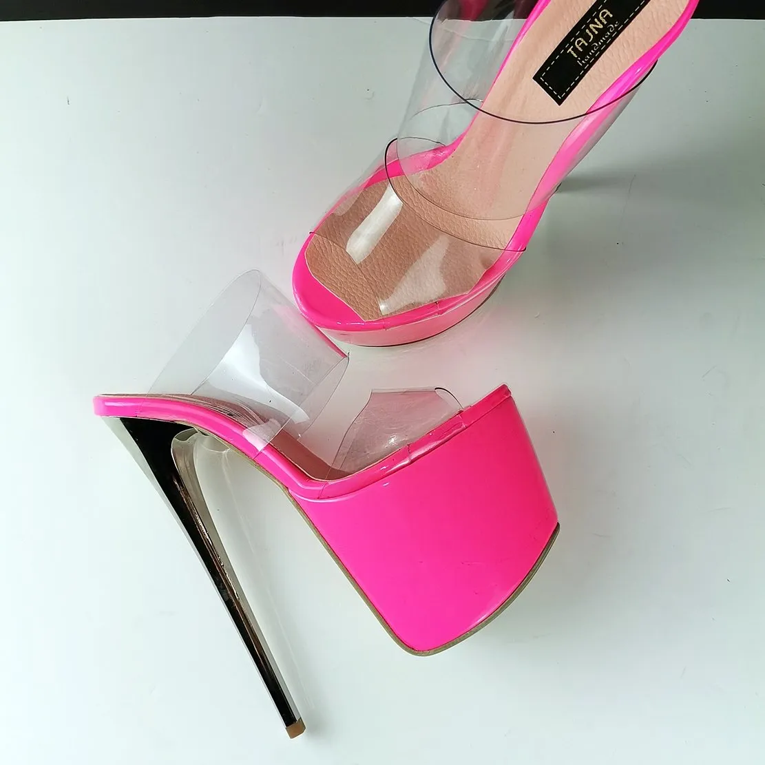 Pink Neon Transparent Strap Mules