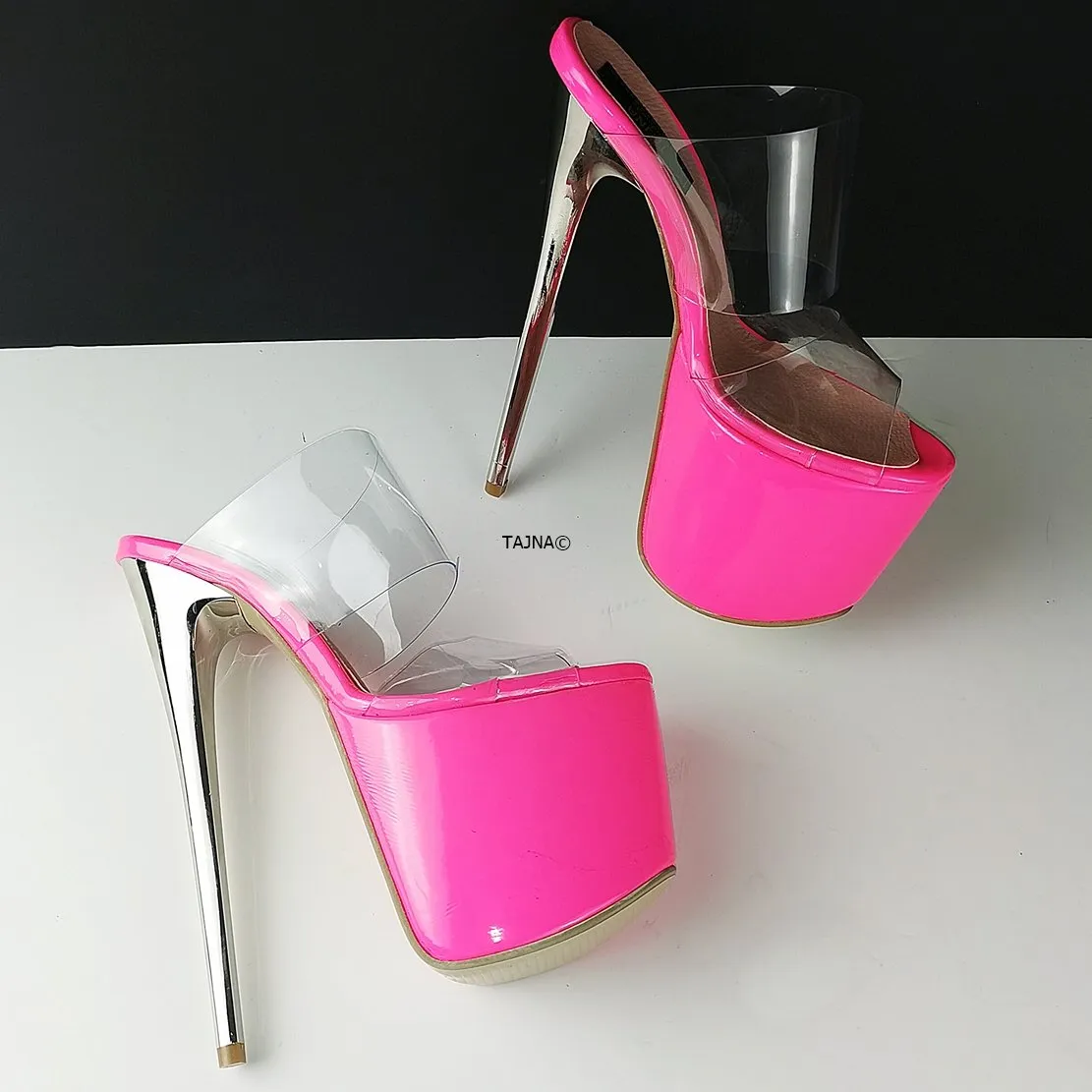 Pink Neon Transparent Strap Mules