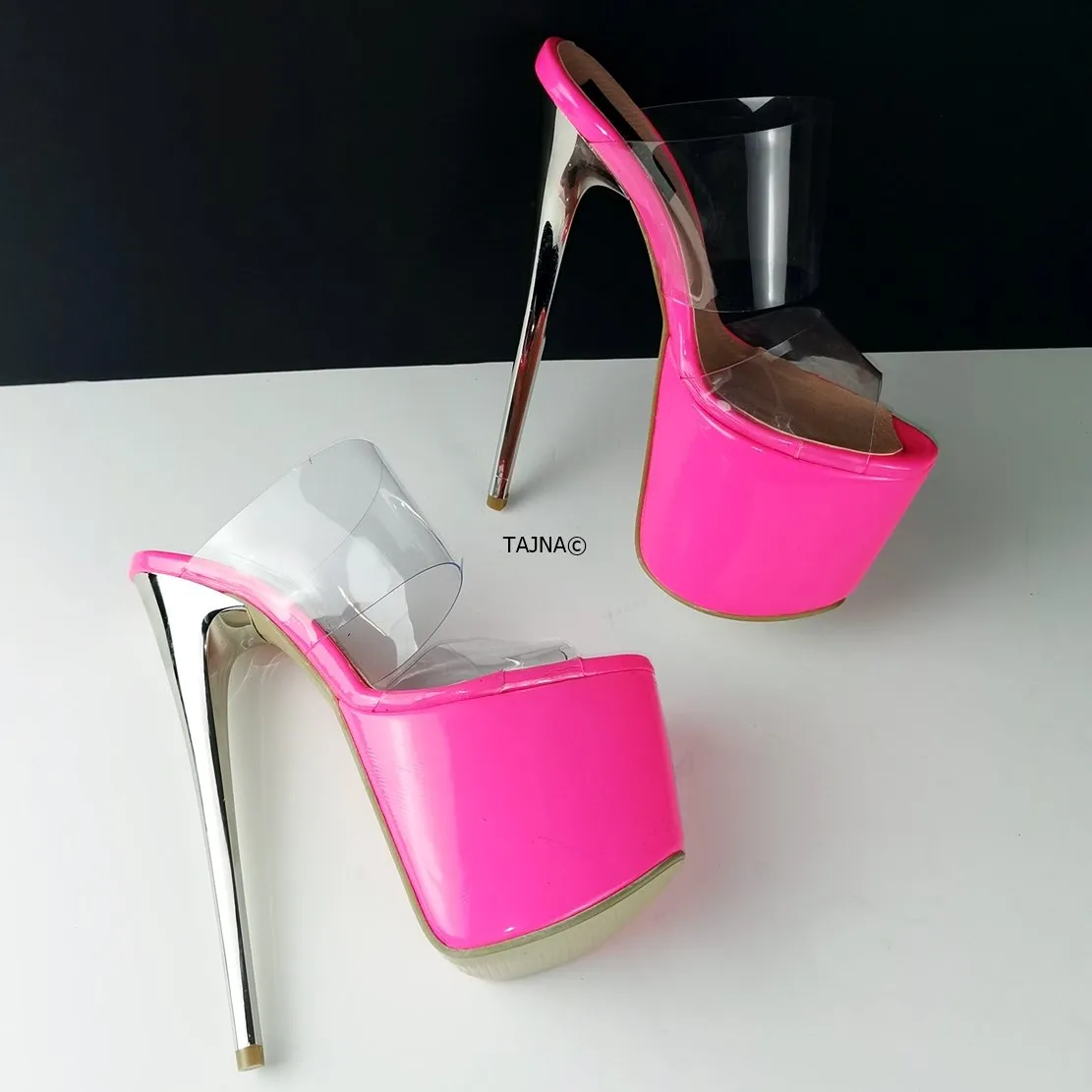 Pink Neon Transparent Strap Mules
