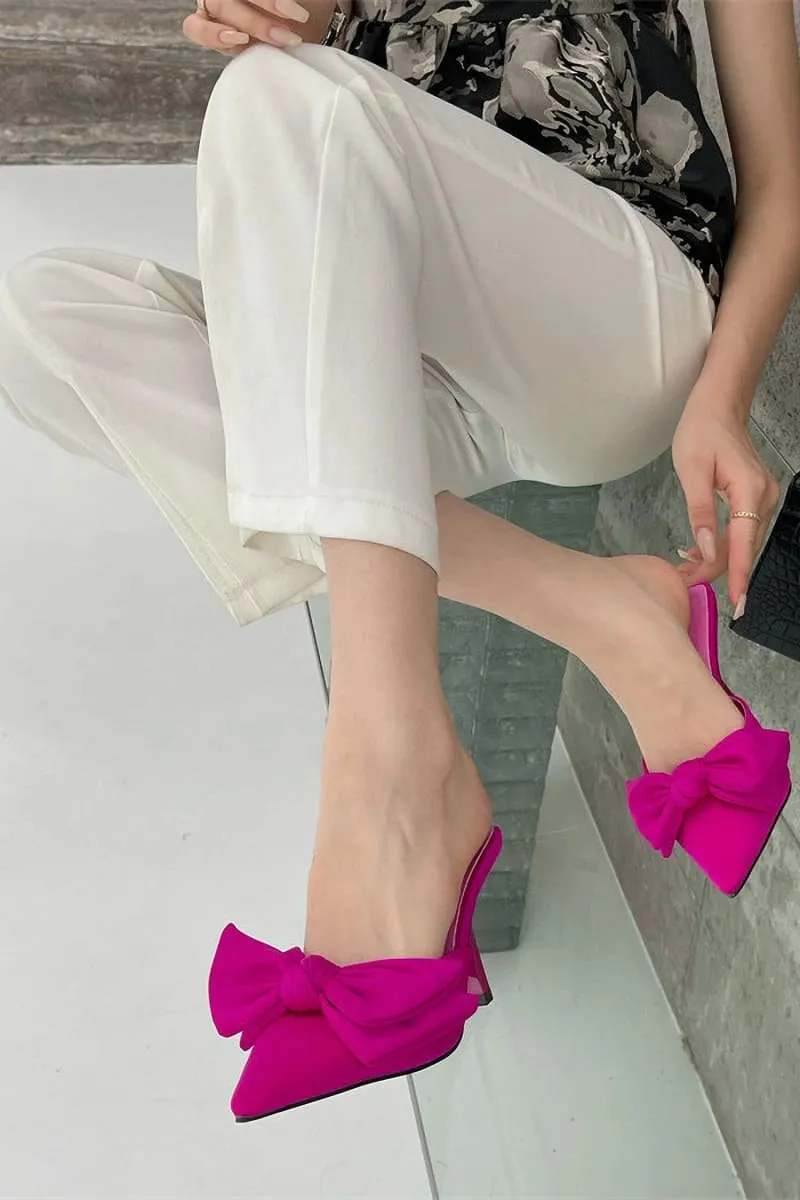 Pink Pointed Toe Knot Kitten Heels Mule