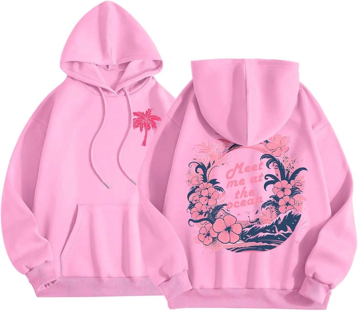 Pink Preppy Sweatsuits Women 2 Piece Outfit Graphic Pink Hoodie Jogger Pants Machting Lounge Sets Tracksuit 2024