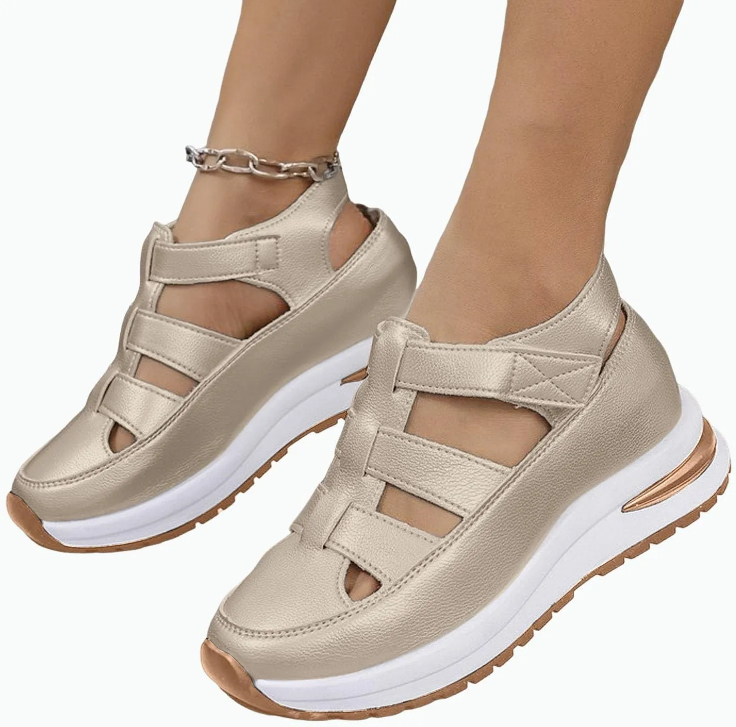 Platform Sandals Women Plus Size Hollow-Out Wedges Sandals Leather Closed Toe Height-Boosting Shoes Non Slip Orthopedic Roman Sandal Breathable Comfortable Shoes 2025