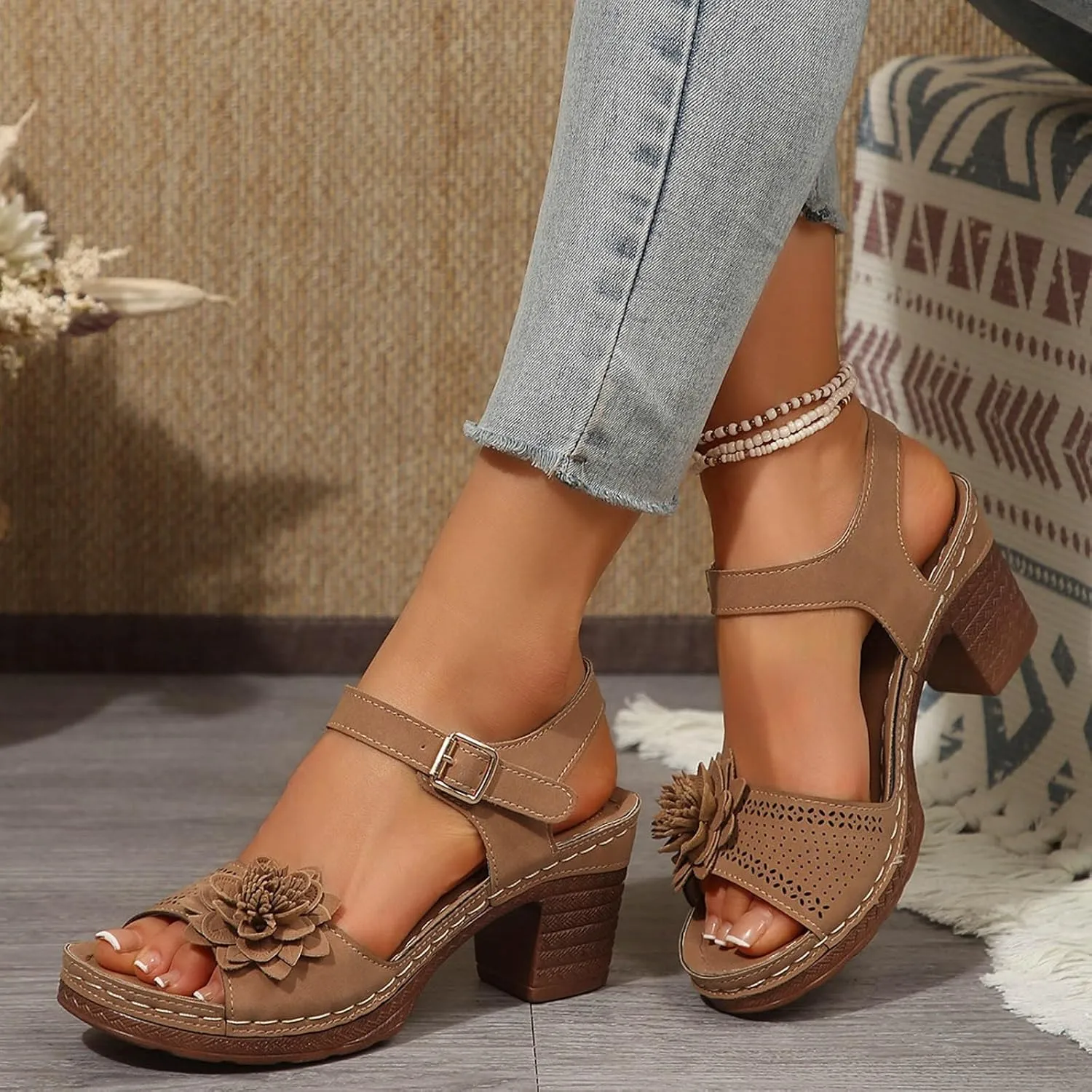 Platform Wedge Sandals for Women 2025 Dressy Summer Ankle Strap Wedges Casual Hollow Out Open Toe Low Heel Comfortable Sandal Work Sandals for Women Office Breathable Dress Shoes