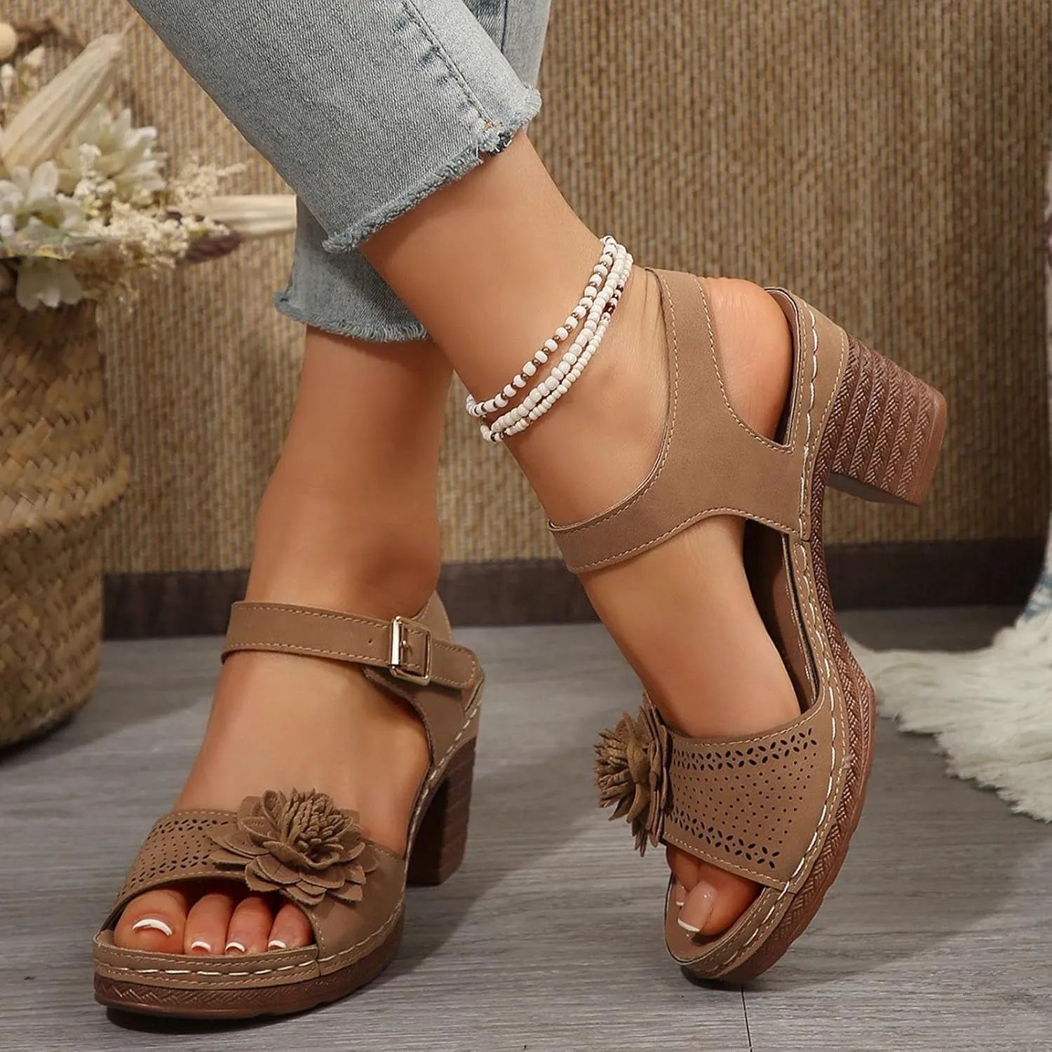 Platform Wedge Sandals for Women 2025 Dressy Summer Ankle Strap Wedges Casual Hollow Out Open Toe Low Heel Comfortable Sandal Work Sandals for Women Office Breathable Dress Shoes