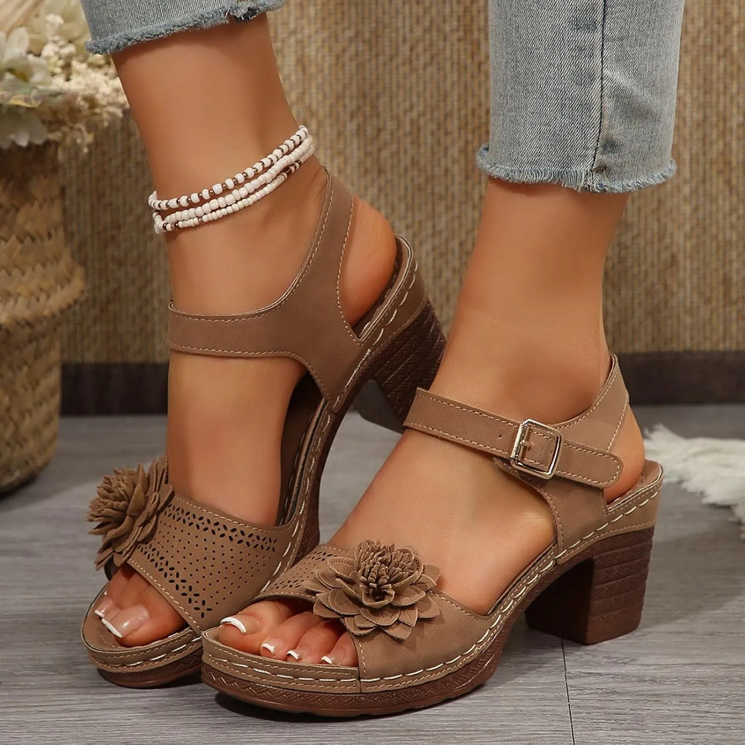 Platform Wedge Sandals for Women 2025 Dressy Summer Ankle Strap Wedges Casual Hollow Out Open Toe Low Heel Comfortable Sandal Work Sandals for Women Office Breathable Dress Shoes