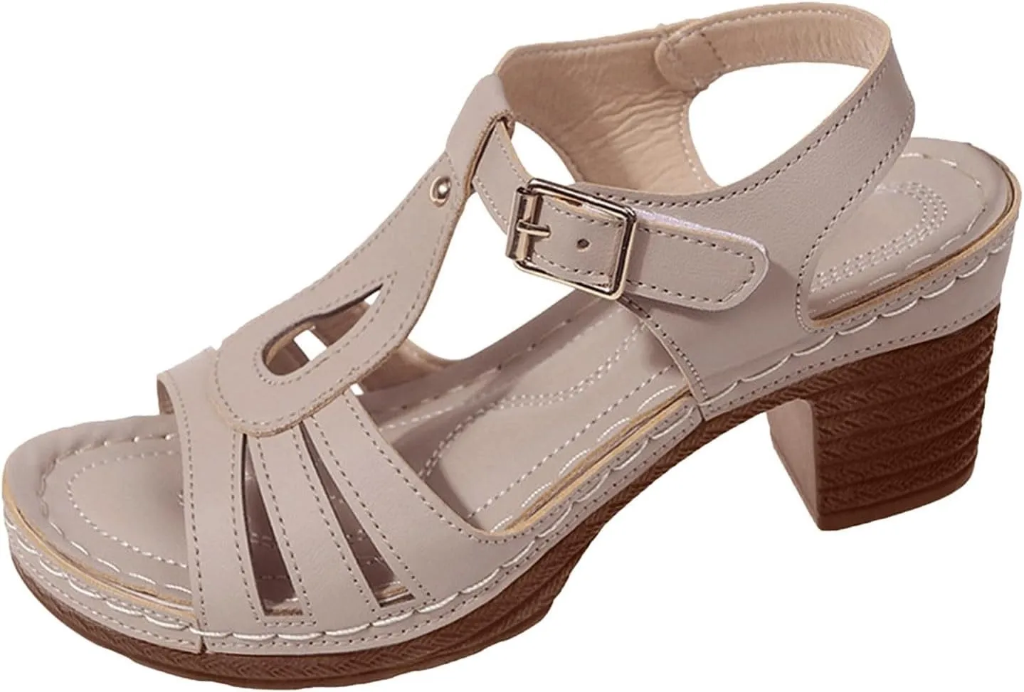 Platform Wedge Sandals for Women 2025 Dressy Summer Chunky Heel Ankle Strap Wedges Casual Hollow Out Open Toe Block Heels Comfortable Sandal Work Sandals for Women Office Breathable Dress Shoes