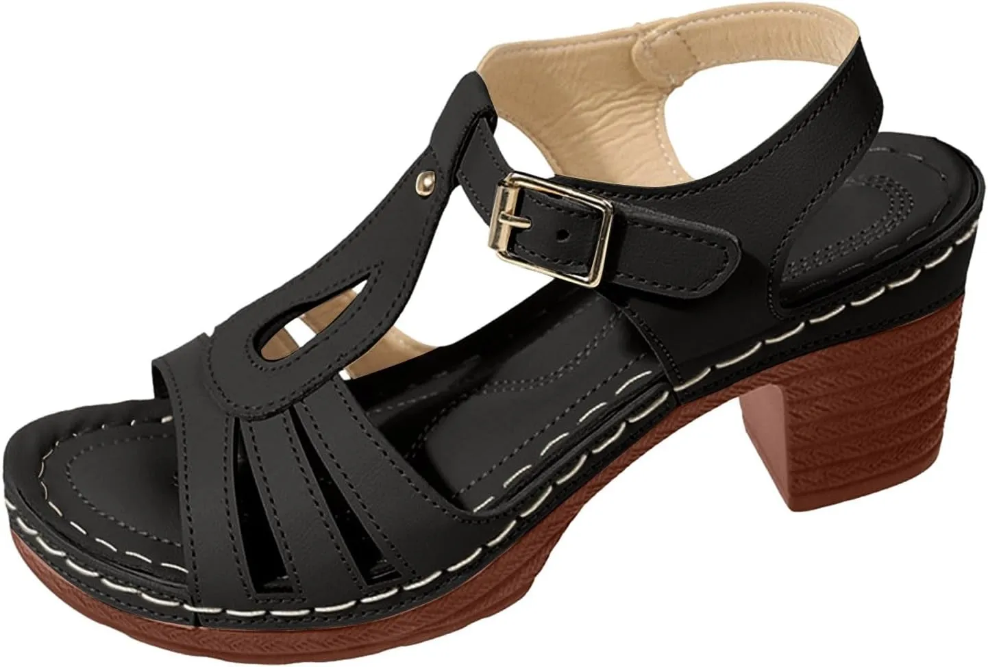 Platform Wedge Sandals for Women 2025 Dressy Summer Chunky Heel Ankle Strap Wedges Casual Hollow Out Open Toe Block Heels Comfortable Sandal Work Sandals for Women Office Breathable Dress Shoes
