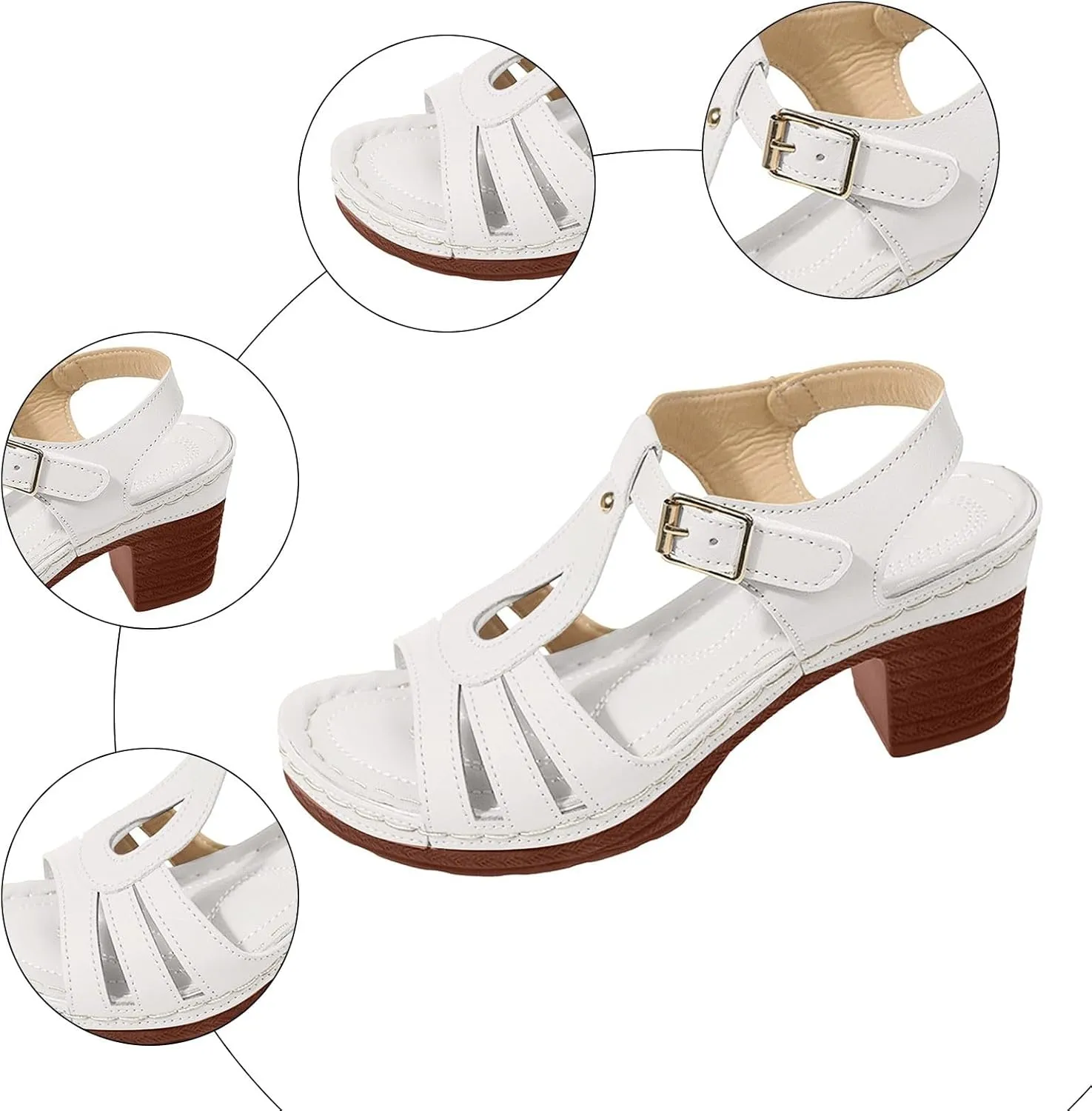 Platform Wedge Sandals for Women 2025 Dressy Summer Chunky Heel Ankle Strap Wedges Casual Hollow Out Open Toe Block Heels Comfortable Sandal Work Sandals for Women Office Breathable Dress Shoes