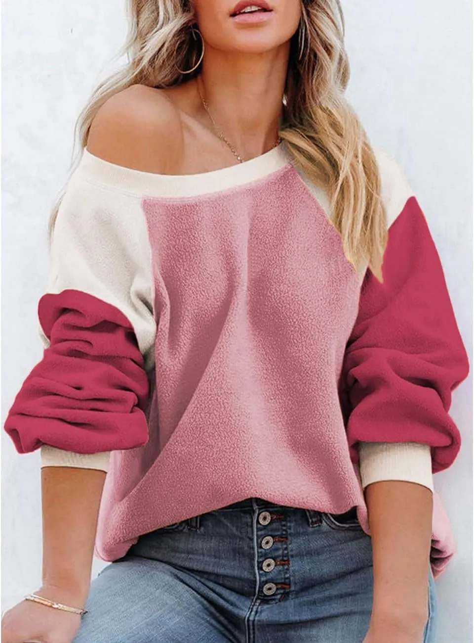 Plus Size Sweatshirts for Women Oversized Colorblock Pullover Tops 1X-5X