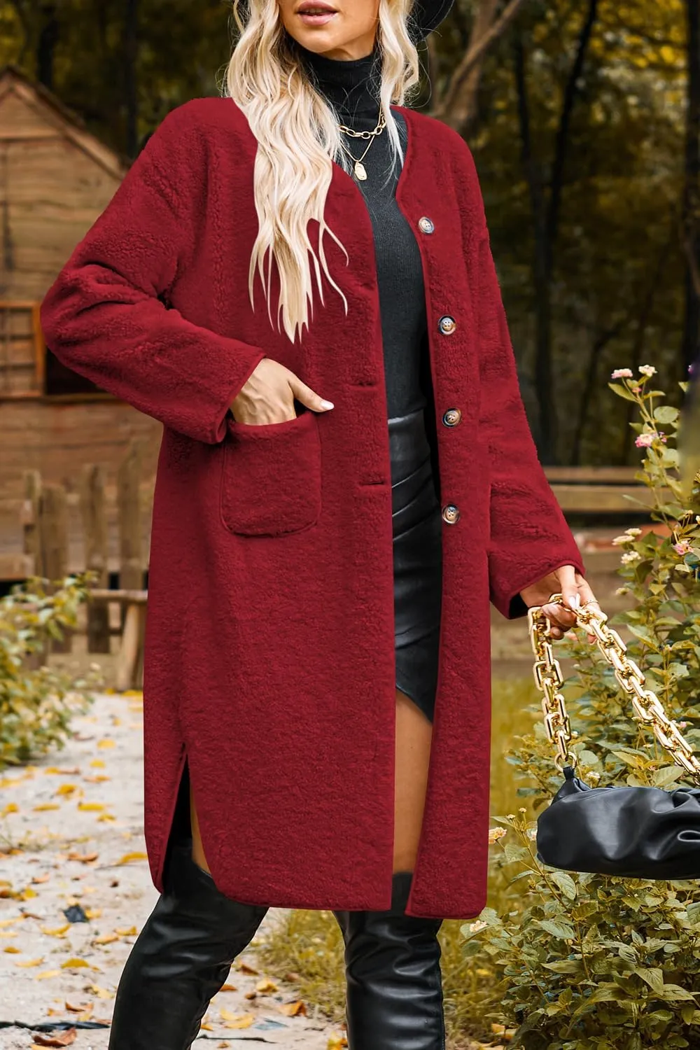 Poetsky Womens Winter Teddy Faux Fur Coats Warm Button Down Fuzzy Fleece Long Jacket Outerwear Outfits