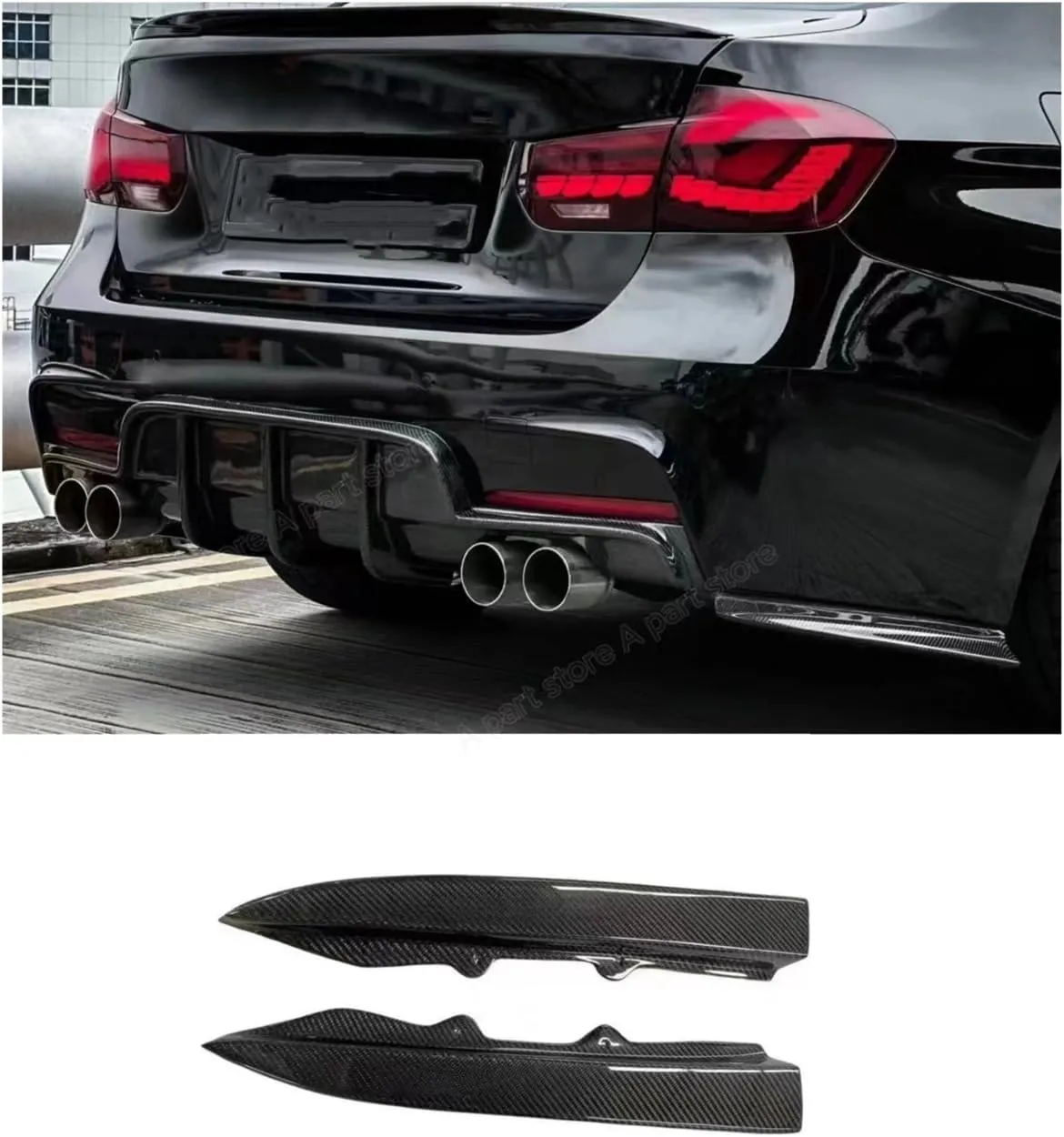 PSM Style Carbon Fiber Rear Bumper Side Diffuser Splitters Compatible for BMW 3 Series F30 M-Sport 2014-2018 Rear Bumper Lip Auto Part(Carbon Fiber)