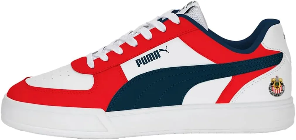 Puma Men's Caven Chivas Indoor Soccer Shoes - Leather Upper, SoftFoam  Cushioned Sole, Eco-Friendly, Perfect for True Fans (White/Red/Navy, US Footwear Size System, Adult, Men, Numeric, Medium, 9.5)
