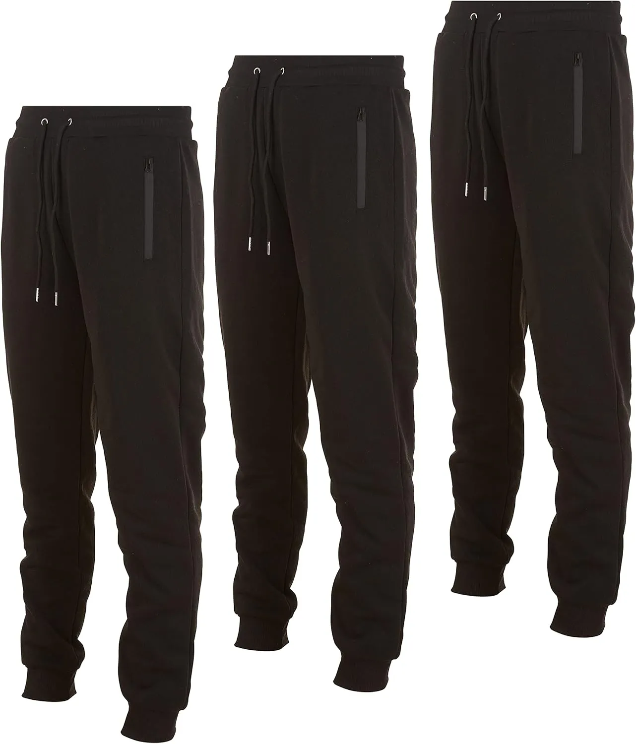 PURE CHAMP Mens 3 Pack Fleece Active Athletic Workout Jogger Sweatpants for Men with Zipper Pocket and Drawstring Size S-3XL
