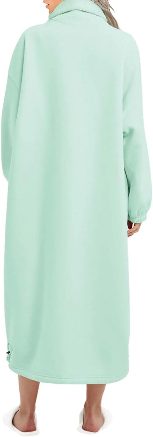 ReachMe Womens Oversized Long Fleece Sweatshirt Dresses Thickening Lounge Maxi Dress Plush Turtleneck Pullover Nightgowns