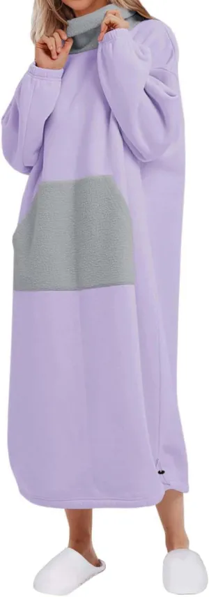 ReachMe Womens Oversized Long Fleece Sweatshirt Dresses Thickening Lounge Maxi Dress Plush Turtleneck Pullover Nightgowns