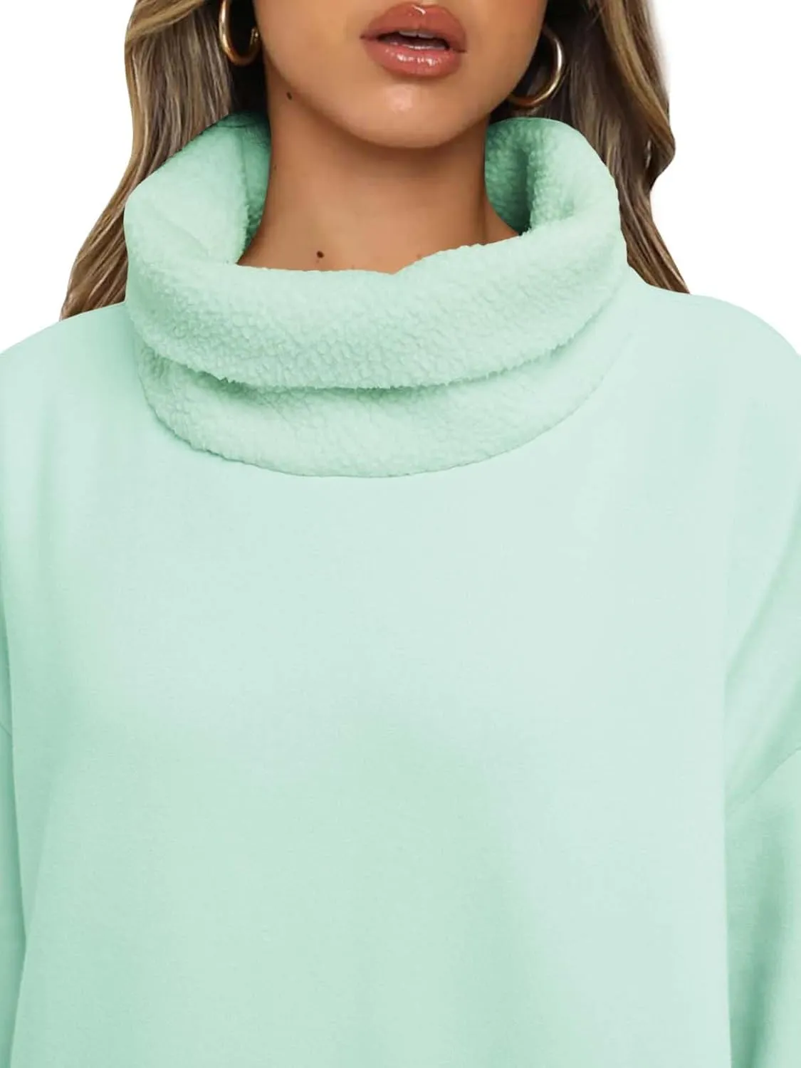 ReachMe Womens Oversized Long Fleece Sweatshirt Dresses Thickening Lounge Maxi Dress Plush Turtleneck Pullover Nightgowns