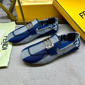 Record-breaking sale IN BAGUETTE GOLD FENDI CANVAS LOAFERS Top-rated HARDWARE AZURE FENDI BLUE