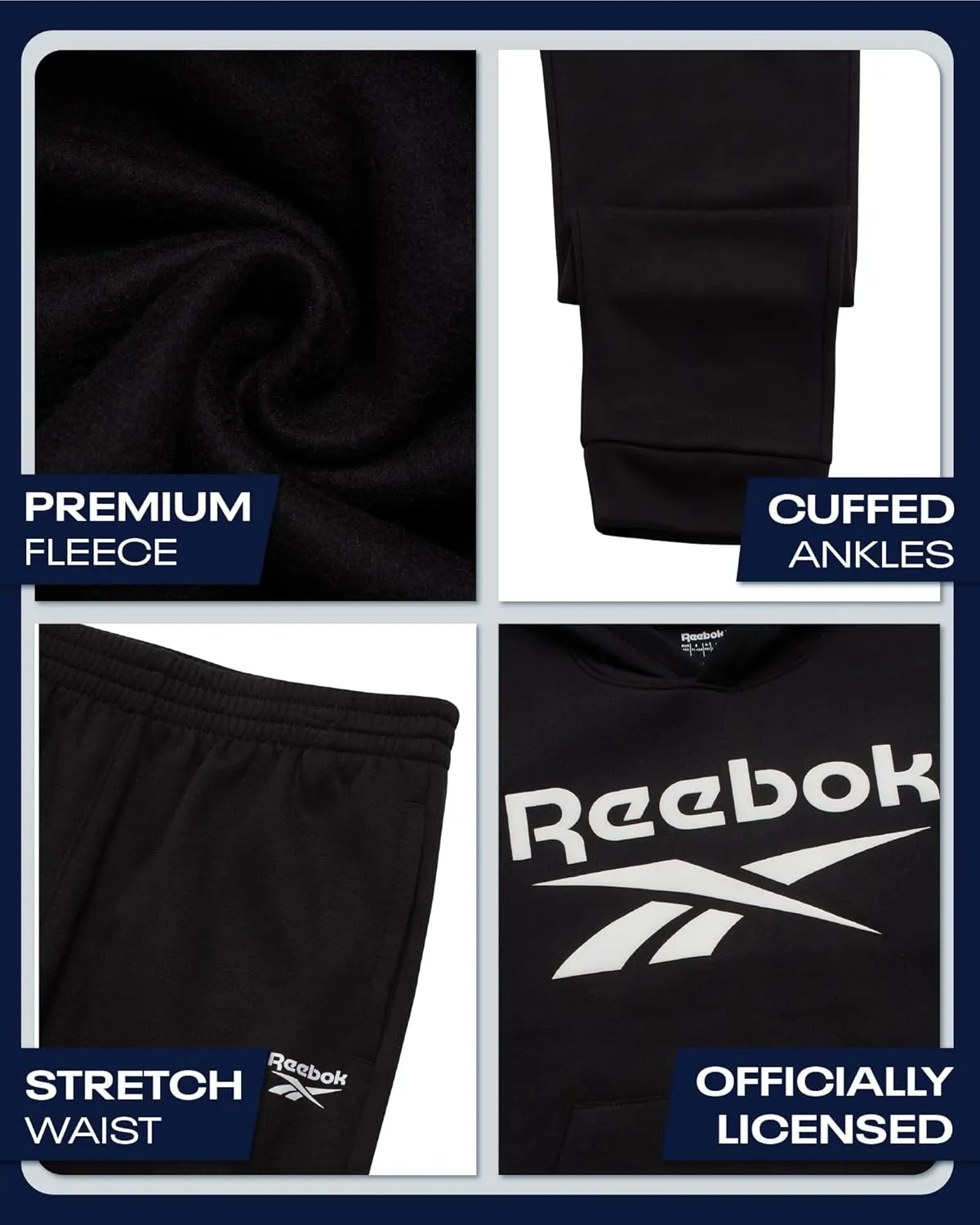 Reebok Boys' Tracksuit - 2 Piece Fleece Pullover Hoodie and Athletic Jogger Sweatpants for Boys (Sizes: 8-14)