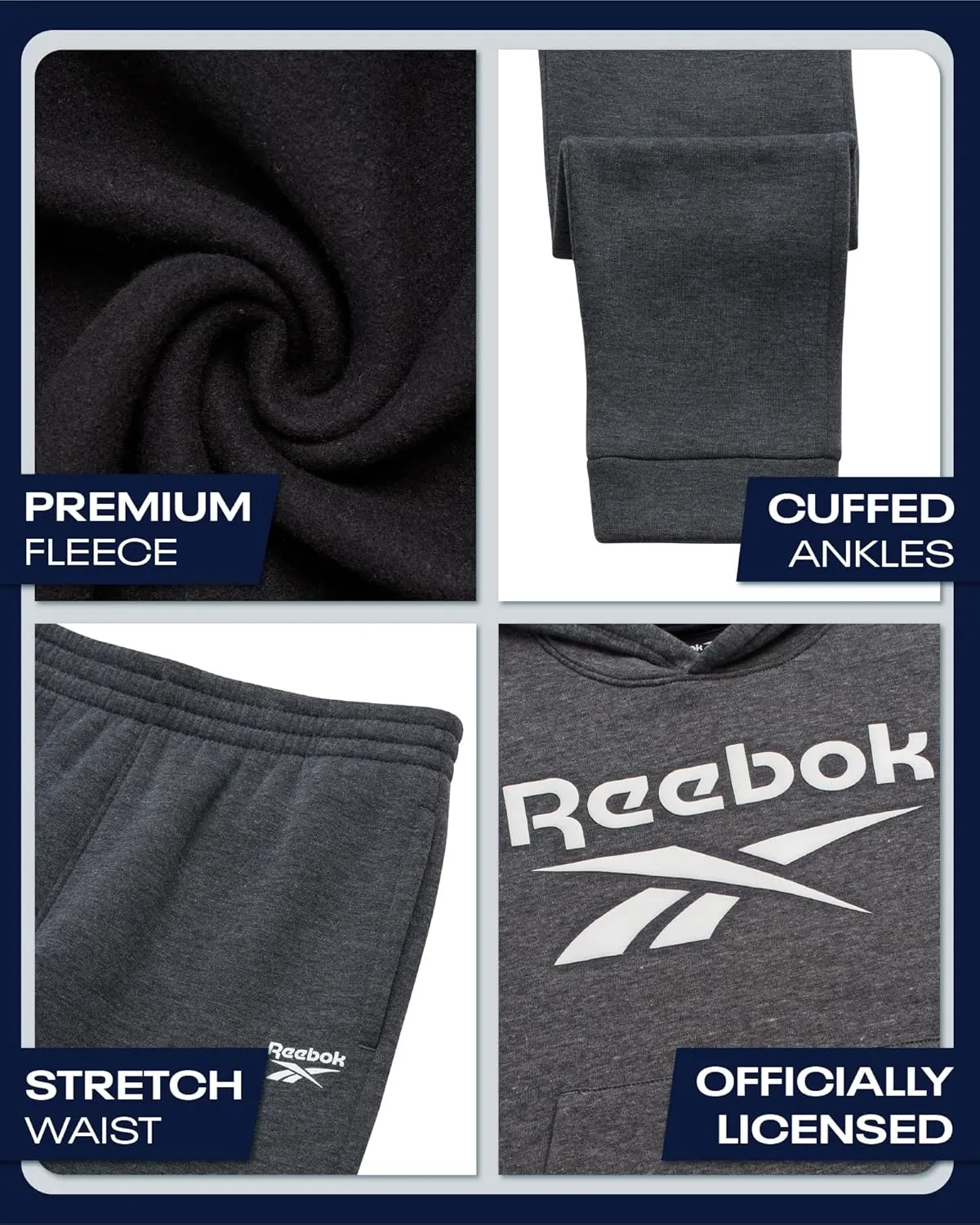 Reebok Boys' Tracksuit - 2 Piece Fleece Pullover Hoodie and Athletic Jogger Sweatpants for Boys (Sizes: 8-14)